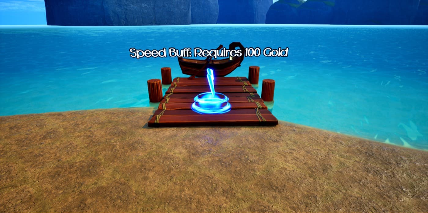 A speed buff purchase point on a wooden pier