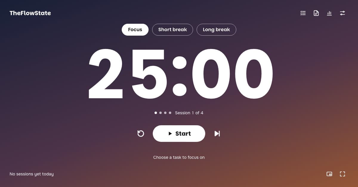 TheFlowState timer showing 25:00